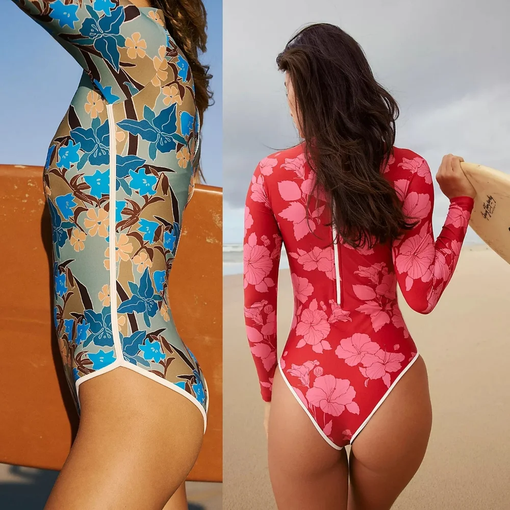 New acacia swimwear ehukai isle piped rashguard fullpiece surfsuit XL orchid nwt - Picture 9 of 16